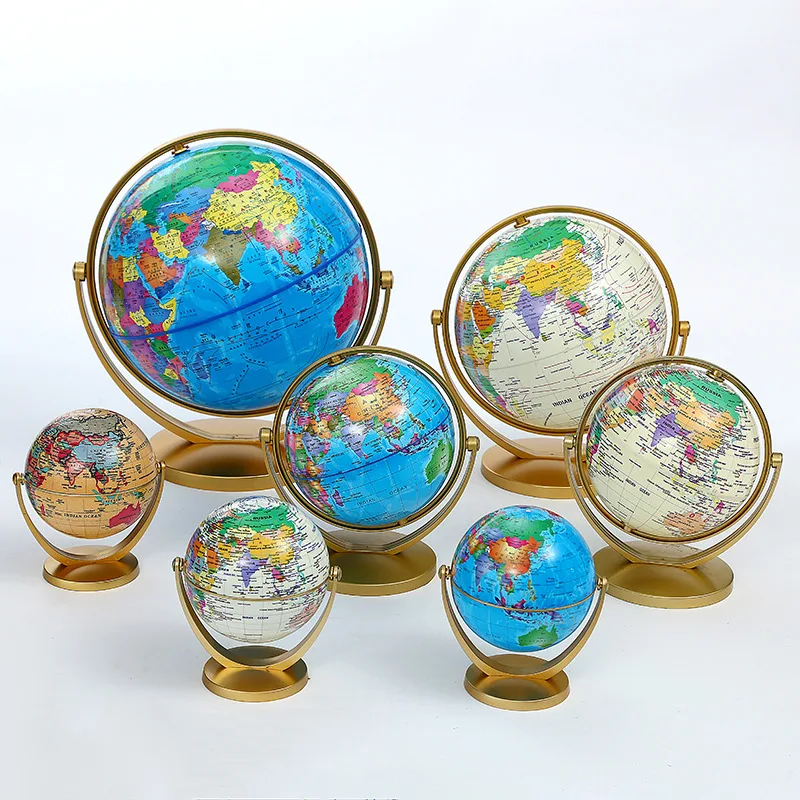 10.6/14.2/20/25cm Gold Frame Universal Globe Retro Blue White Geography Textbook For English Teaching Of World Universal Ball