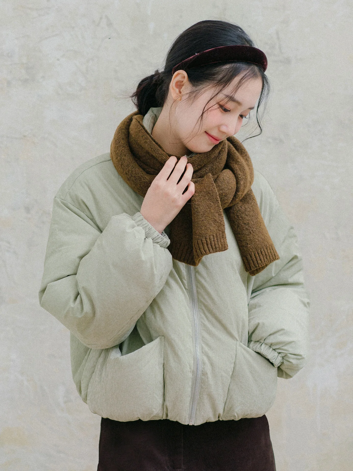 

Bluwhite Pastel een Patterned Bread down Jaet 90 White Du Feather Warm Thiened Long Sve ort pe Zipper Closure