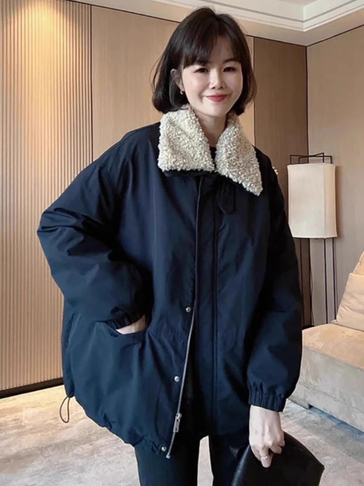 

Lamb Fur Collared Parka Down Jacket for Women 2025 Autumn Winter New Style Casual Work wear Thickened Coat Trendy