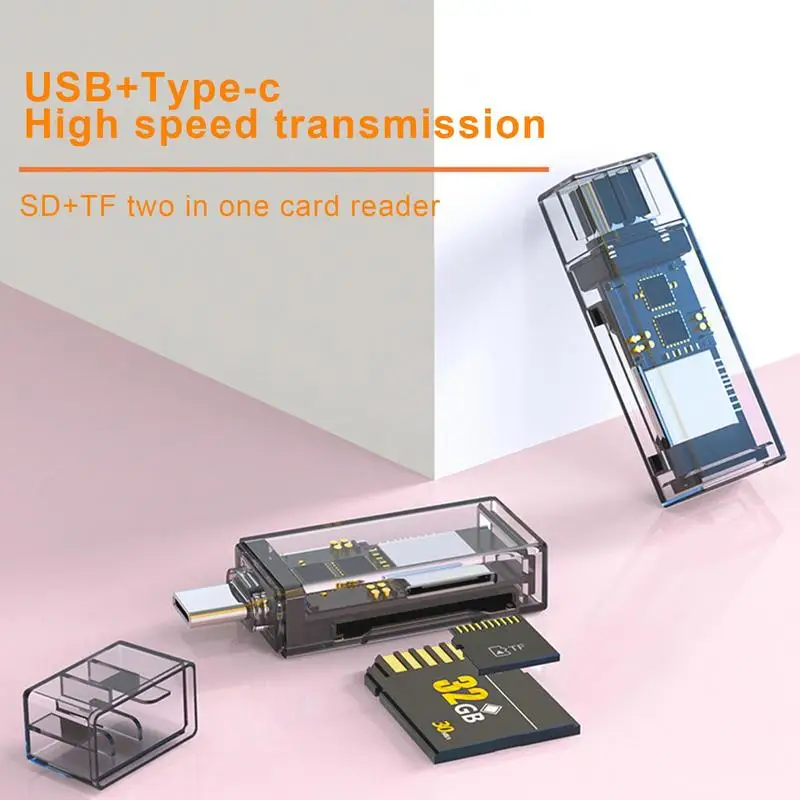 Transparent Mecha Style USB 3.0 OTG Card Reader For PC Mi-croSD Card To USB Adapter Card Reader For Camera Memory Card