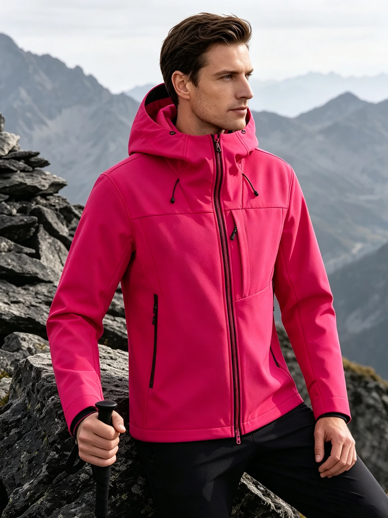 Herren Damen Wasserdichte Softshell-Jacke Winddichte Warme Fleece-Gefütterte Regenjacke Unisex Wander- Kletter- Trekking-Outdoor-Windbreaker – Detail 12