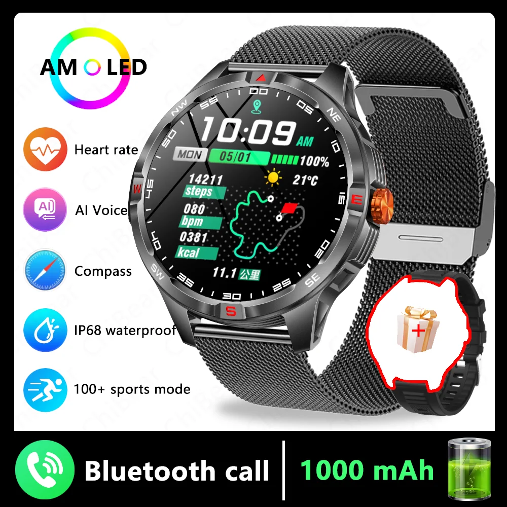 GPS Outdoor Militaire Heren Smart Horloge 5ATM Waterdichte Sport 1000 Batterij Kompas Gezondheid Monitoring Bluetooth Oproep Smartwatches