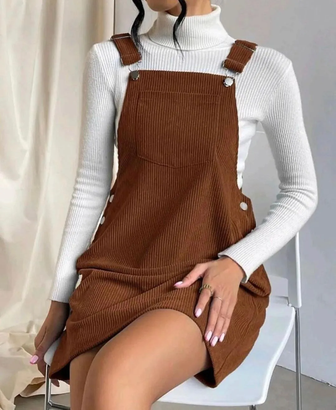 Women's Fashion Corduroy Suspenders Dress 2024 Summer Loose Sleeveless Casual Button Pocket Design Solid Color Daily Mini Dress