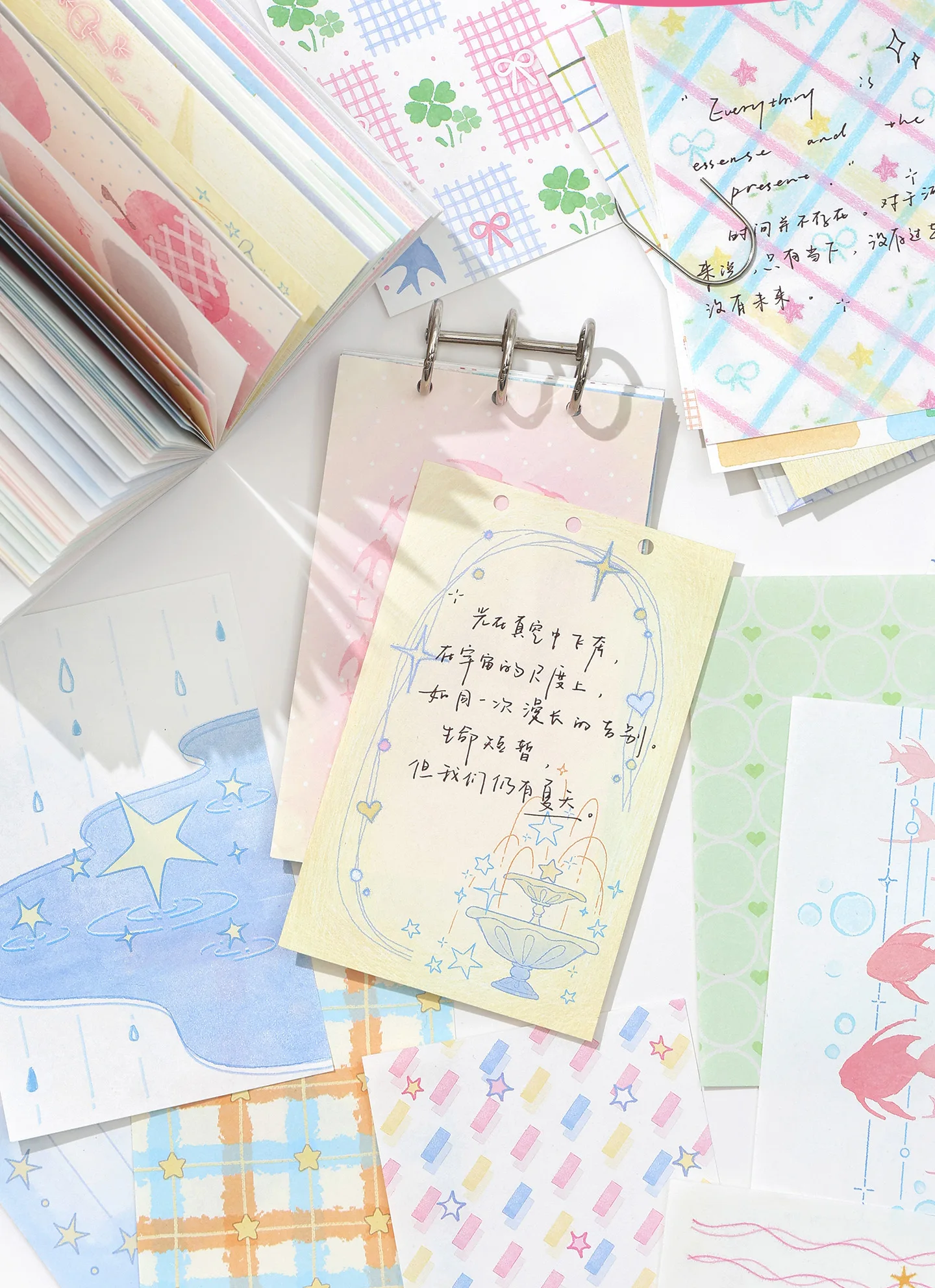 100 Blatt Tagebuch-Album-Hintergrundpapiere, niedlicher Stil, DIY-Scrapbooking-Dekoration, Schreibwaren für Junk Journal – Detail 10
