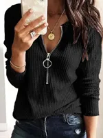 2024 Europa y los Estados Unidos nueva camiseta de manga larga con cremallera para mujer de otoño e invierno