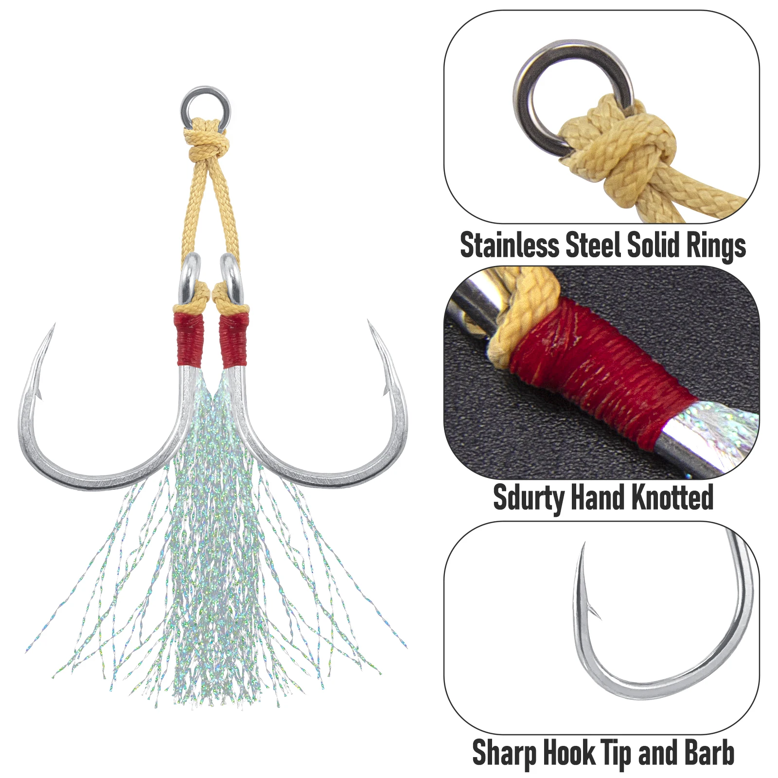 

1/0-11/0 Metal Jig Assist Hooks Double Jigging Fishing Hook for Vertical Jig Slow Pitch Lure Tuna Striper Saltwater 5/10pcs