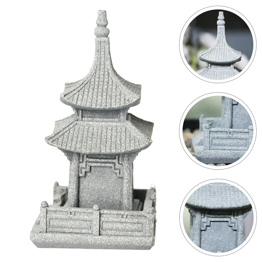 

Large Hexagonal Tower Bonsai Landscape Decoration Home Desktop Ornaments Garden Pavilion Statue Sandstone Gardening