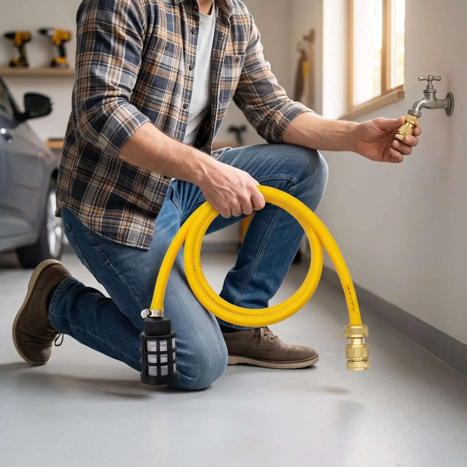 Car Wash Hose Durable PVC Inlet Hose Coiled Easy Stretch Pressure Washer Supply Line for Deck Garage Cleaning