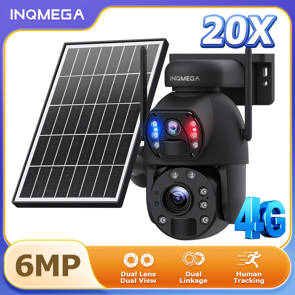 INQMEGA 20W Solar Camera 4G 5K 6MP 20X Zoom Dual Lens Recording Humanoid Tracking Outdoor WIFI Camera Designed for Safety