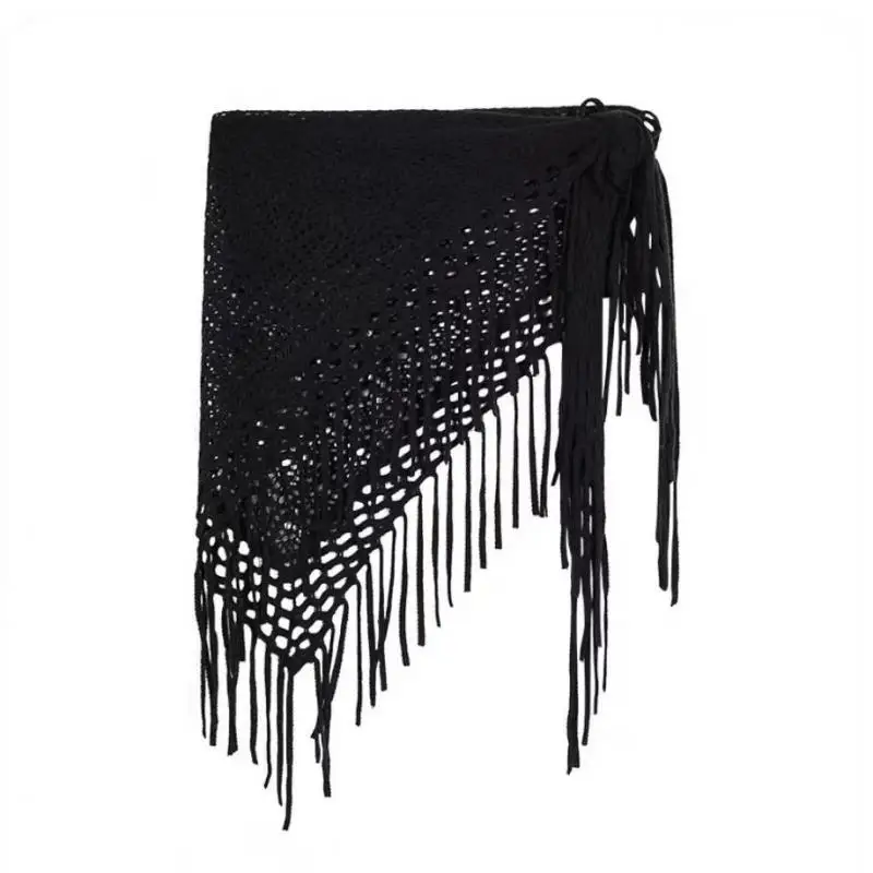 Yedinas Multifunctional Apron Skirt Women Hollow Out Match Jeans Tassel Mini Kintted All Season Fashion Trend Gothic Vintage Y2k