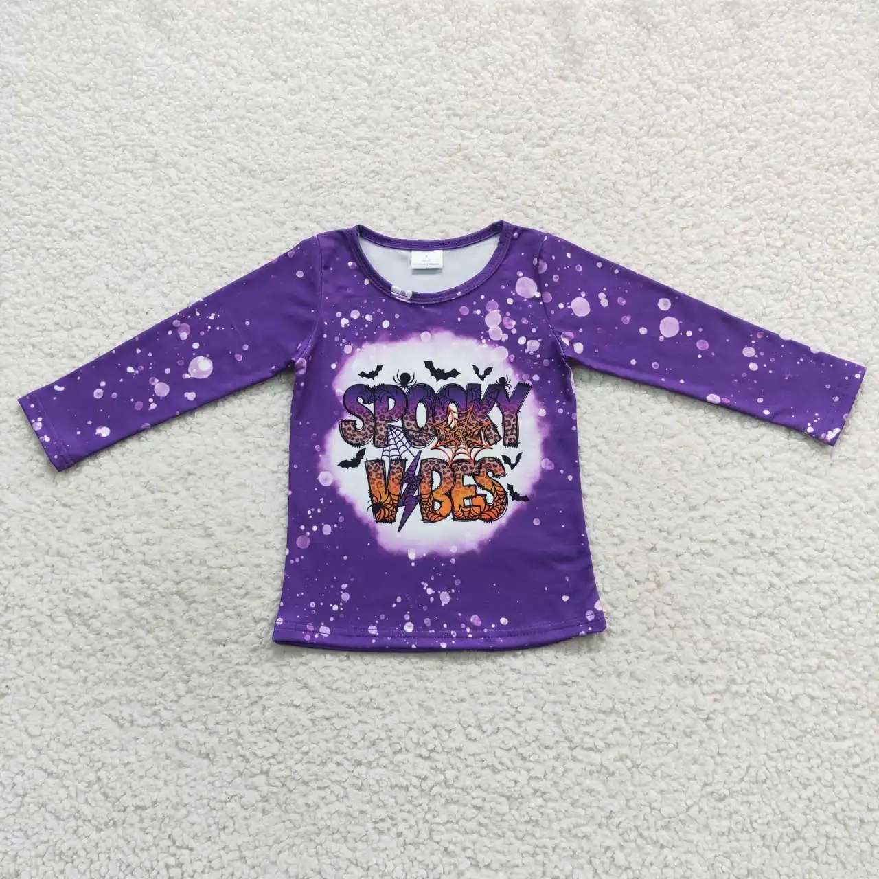 New long sleeve tops Halloween kids girls shirts wholesale spooky vibes spider web purple long sleeve tops