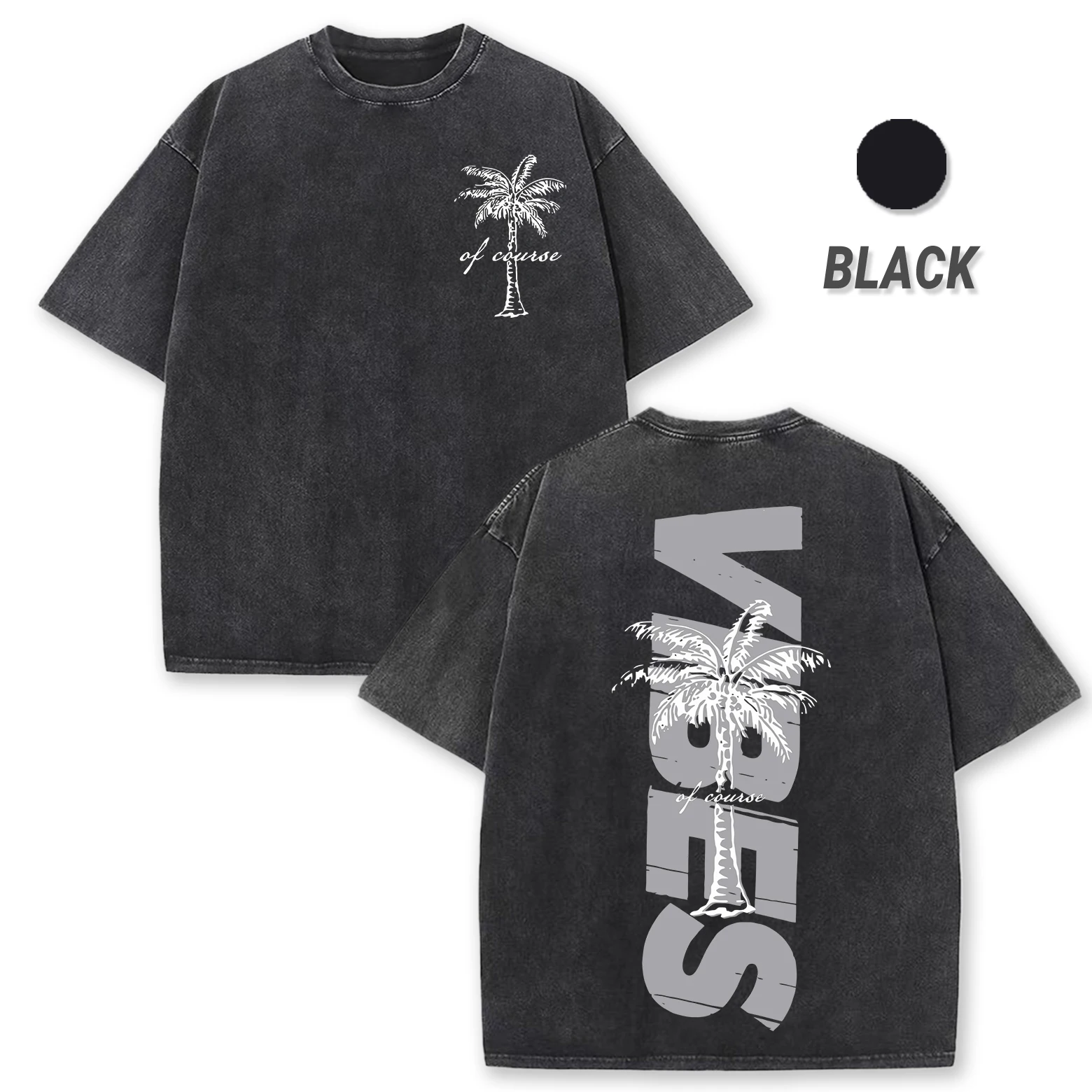 

Summer Beach Vibes Coconut Tree Printed Washed T-Shirts Men Cotton T Shirt All-Match Casual Short Sleeve Soft Loose Streetwear