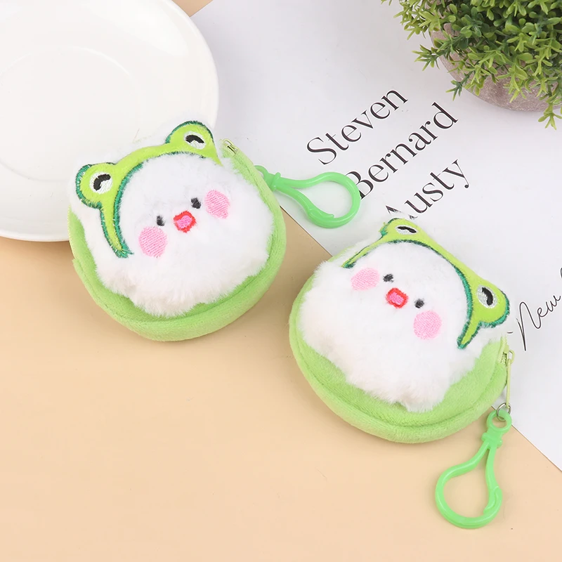 Porte-monnaie en peluche grenouille mignonne, sac à main beurre de canard créatif, fermeture éclair de dessin animé, portefeuille zéro pendentif, porte-monnaie en poudre, portefeuille pour écouteurs, porte-clés