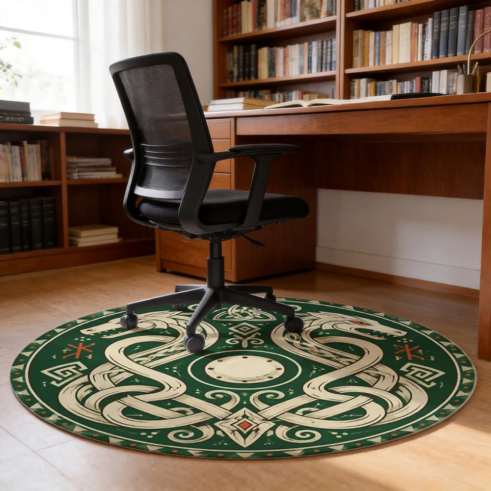 Celtic Knotwork Design Round Area Rug Bohemian Style Floor Mat for Living Room Boho Decor