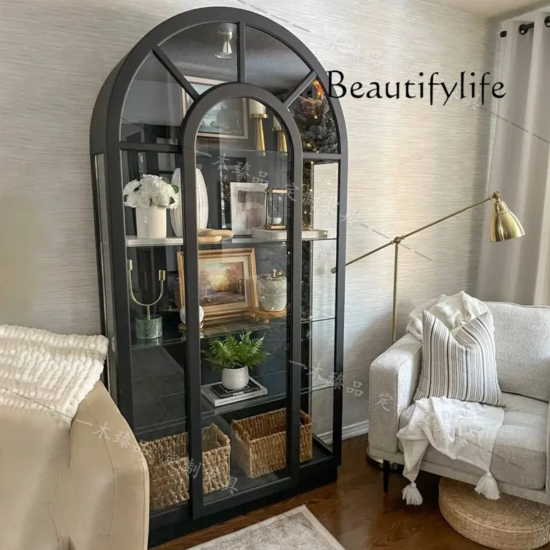 

F arch American light luxury solid wood display cabinet floor storage glass wine cabinet French retro
