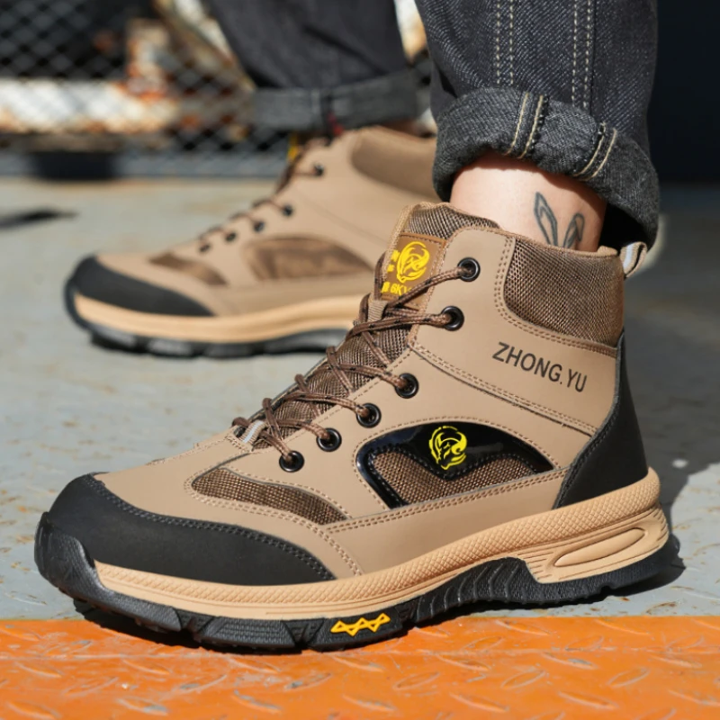 

High Quality Handmade Safety Shoes for Men Waterproof Work Shoes Anti Puncture Steel Toe Work Boots Light Protective Shoes Botas
