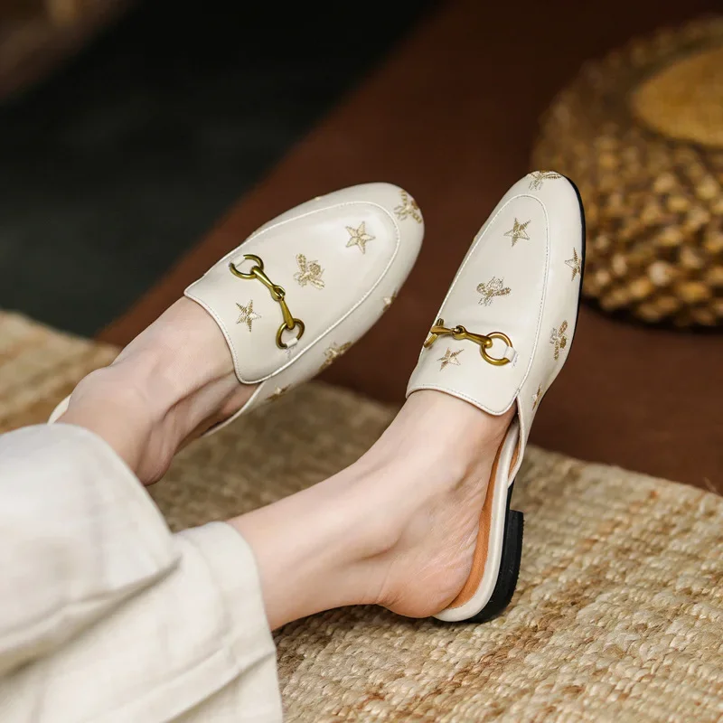 Women's Flat Bottom Slippers Summer Hot Sale Of The Season Outdoor Wear Thick Heel Low Heel Shoes Leather Upgraded Version Comfo