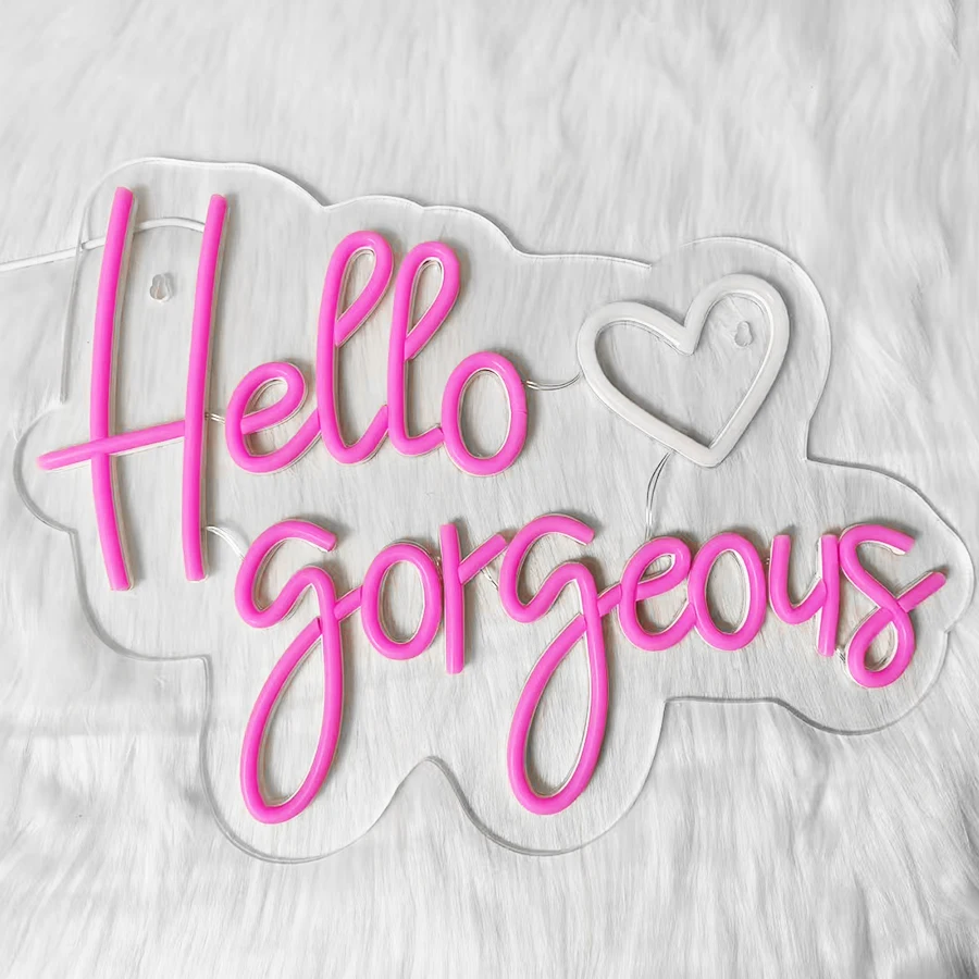 Hello Gorgeous Led Neon Sign, Letter Light Heart-Shaped Icon Usb Powered, Used For Bedroom, Club, Proposal Party, Wedding Decor.