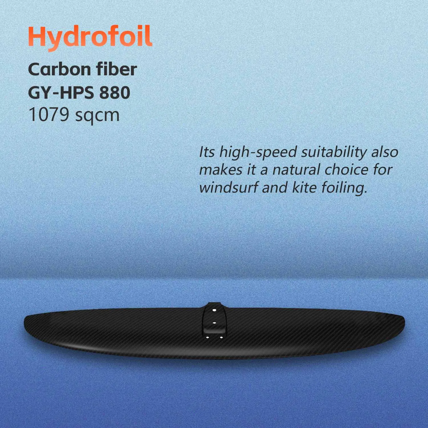 

GY-HPS880 Axis Foils Complete Factory Price Factory 1079 sqcm Carbon Fibre Front Wing Customisable for SUP Surf Water Sports