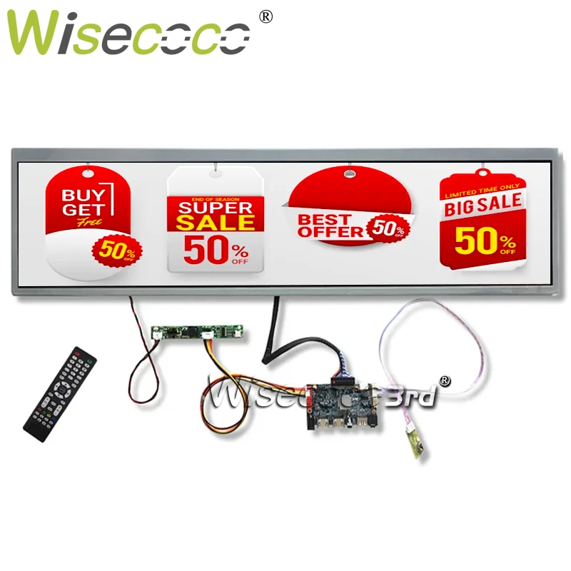 24 Inch Advertising Ultra Wide Stretched Bar LCD Display Drive Board with 1920*360 ,300 Nits Digital Shelf Edge Display