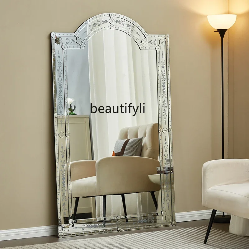 

A13 European-style engraved full-length mirror full body design sense landing, French cream style fitting mirror clothing store