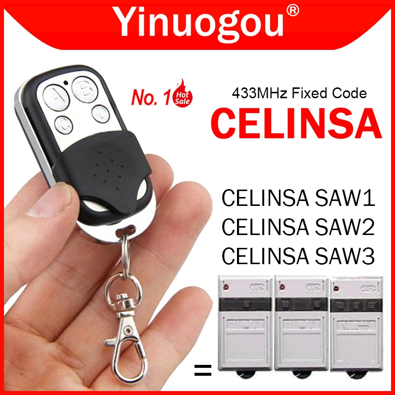 CELINSA SAW1 SAW2 SAW3 Remote Control Garage Door Opener 433.92MHz Fixed Code CELINSA Garage Door / Gate Remote Control 433MHz