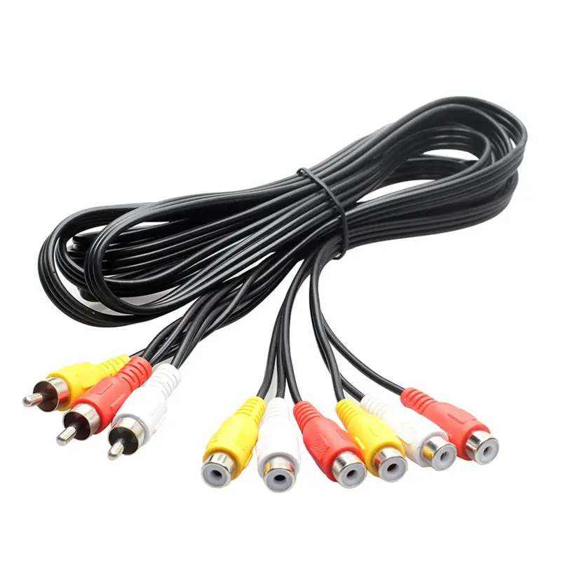 NEW! Audio Video AV Adapter Cable for TV DVD Player Video Splitter HD-TV RCA Cable 3 RCA to 6 RCA Male Female Plug Splitter view 2
