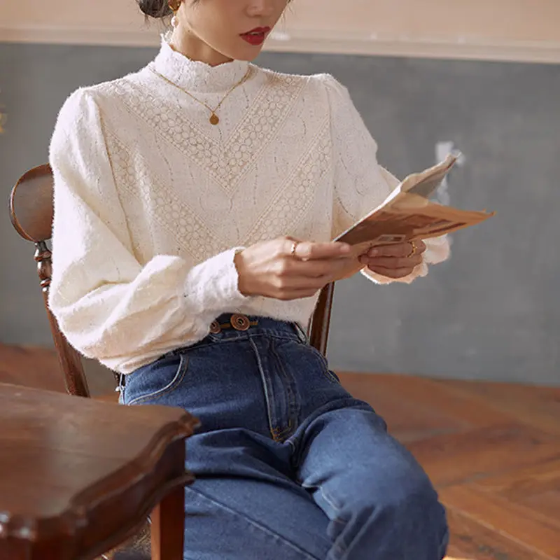 Blouses Women Vintage Tender Spring Stand Collar Design French Style Female Elegant All-match Leisure Popular Tops Soft Simple