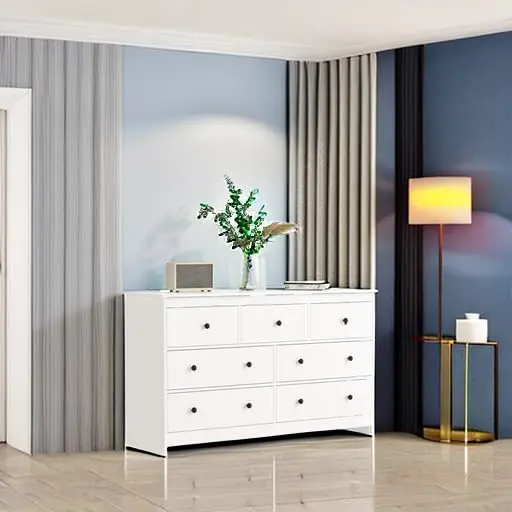 Para quarto, cômoda grande de madeira com 7 gavetas profundas e alças pretas, cômodas e cômodas de armazenamento largas e cômodas para entrada,