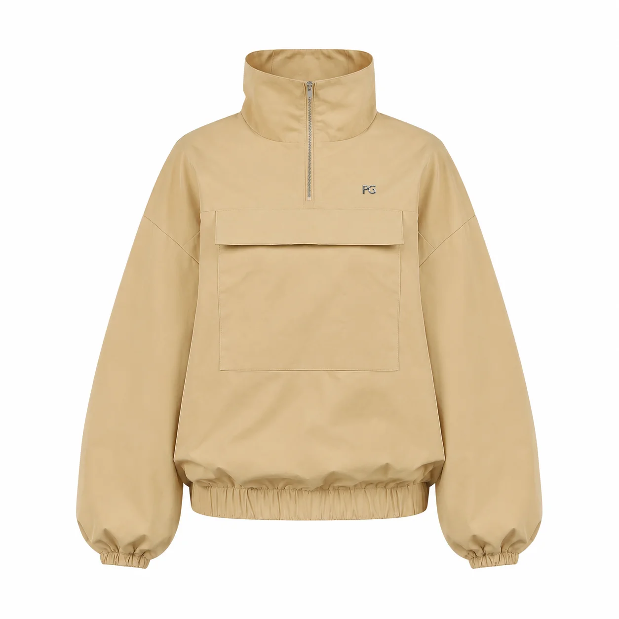 PG Women's Half-Zip Stand Collar Loose Jacket with PG Embroidery Pockets, Khaki Casual Workwear for Daily Commute image 6