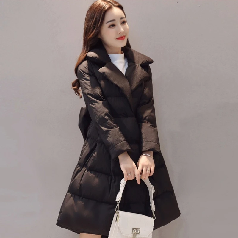 

Korean Winter Coat for Women 2025 Slimming Figure Flattering Bow Design Thickened Insulation Cotton Padded Jacket