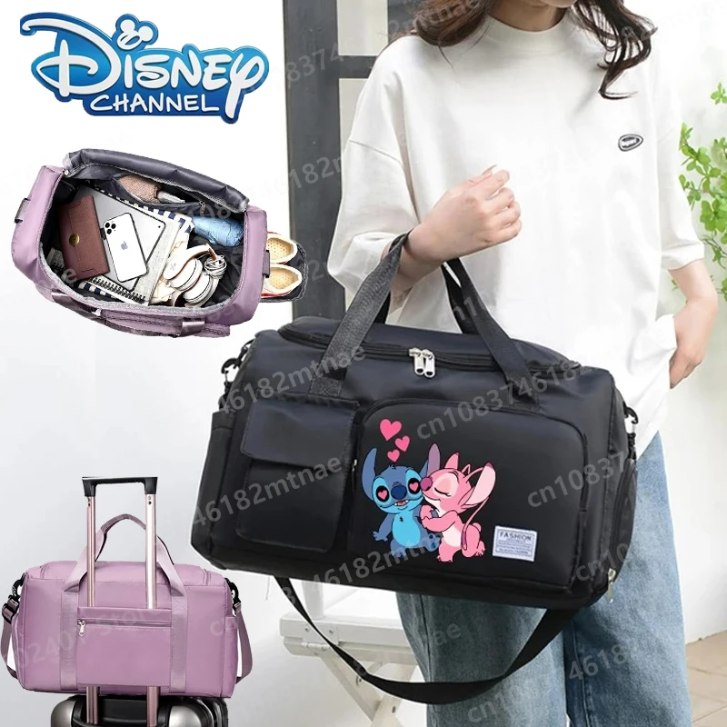 Disney Stitch Cartoon Printed Gym Bag with Shoe Bin Large Capacity Duffel Bag Sports Hand Bill Shoulder Bag Travel Bags Gift