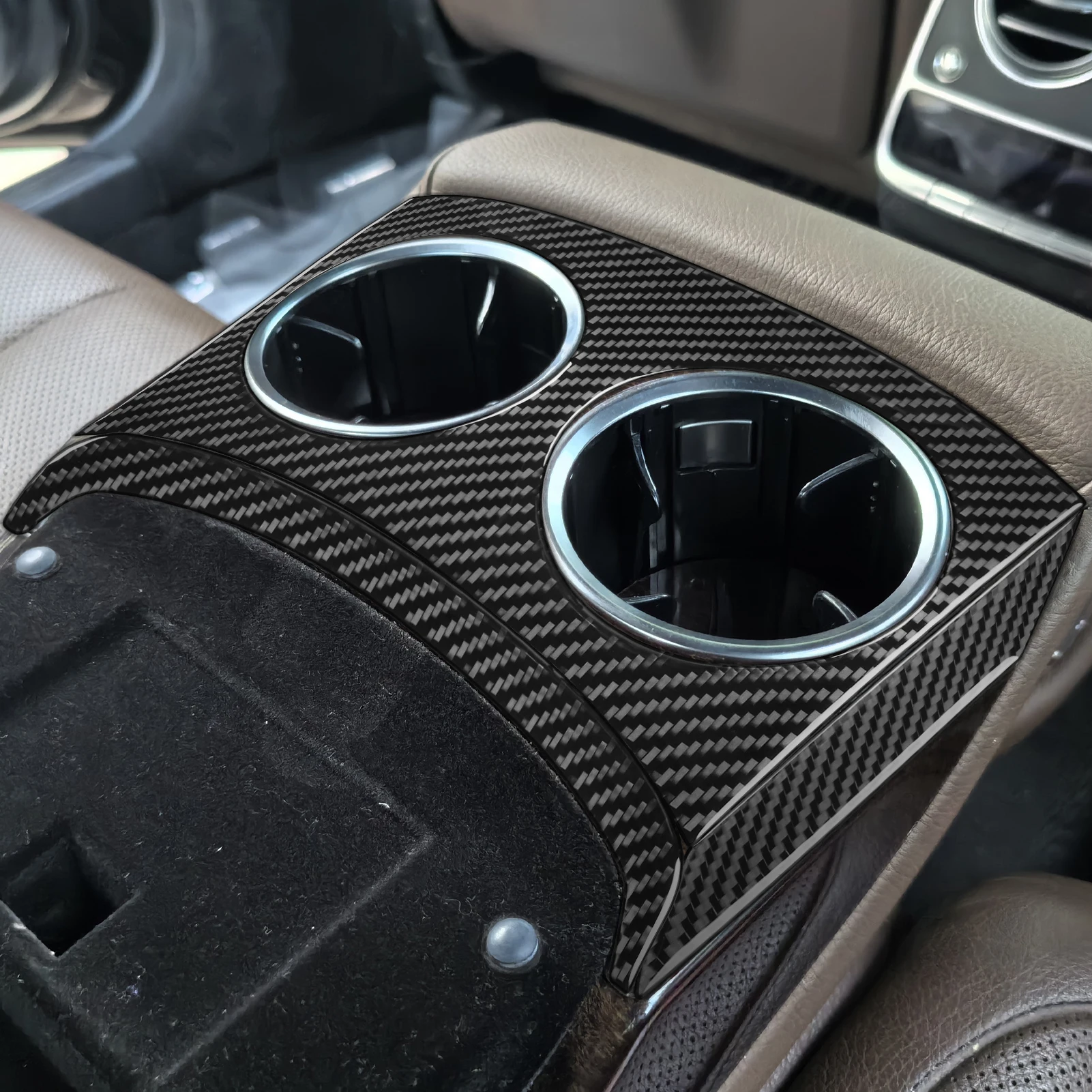 Real Carbon Fiber Car Accessories Rear Cup Holder Cover Sticker For Mercedes Benz W222 S-Class/Maybach 13 14 15 16 17 18 19 20