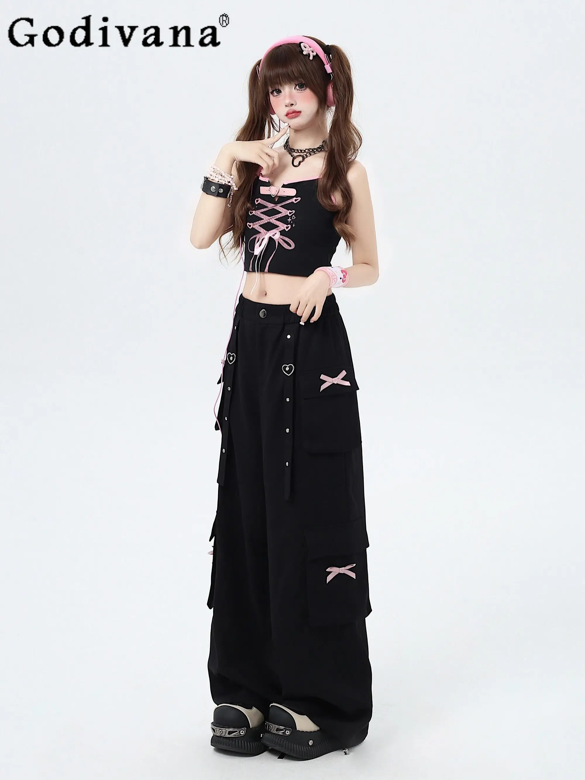 

Японские оригинальные брюки-карго с широкими штанинами в стиле Sweet Cool Street: модный тренд, свободный крой, для повседневной носки и поездок на работу