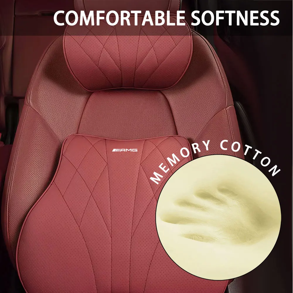 1pc Breathable PU leather Soft Car Headrest/Lumbar/Seat Cushion For AMG Mercedes Benz W202 W203 W205 W211 W212 Auto Accessories