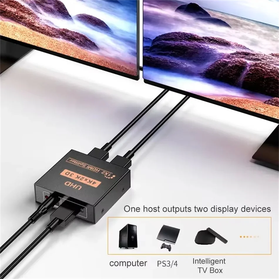 1 x 4 HDMI 호환 분배기 컨버터 1 입력 4 출력 HD 1.4 분배기 증폭기 HDCP 4K/1080P 듀얼 디스플레이 (HDTV, DVD, PS3, Xbox용) 썸네일 2