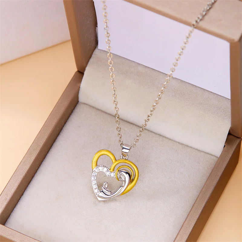 Trendy Love Heart Mother Baby Pendant Necklaces for Mom Daughter Son Family Necklace Charms Mother's Day Jewelry Birthday Gifts