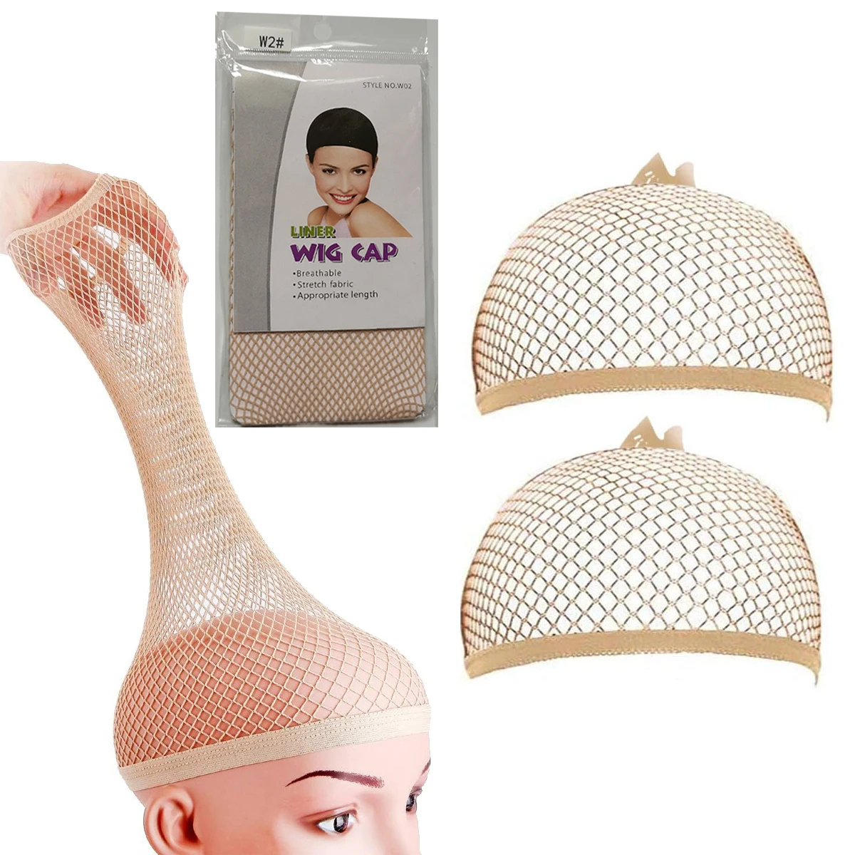 2Pcs Stretchable Elastic Hair Net Liner Weaving Cap Comfortable Hairnets Open/Close Ended Fishnet Wig Cap for Women High Quality