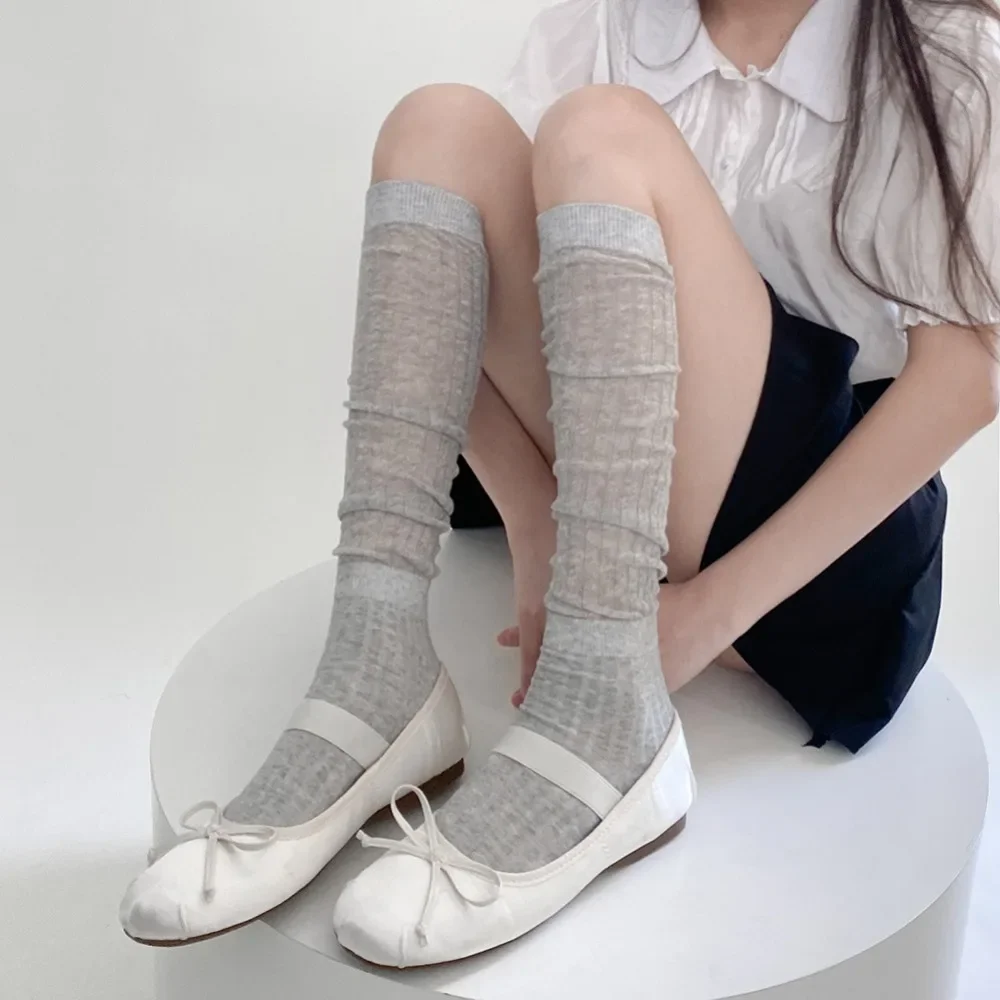 Chaussettes Hautes Respirantes Noires et Argentées pour Femme, sulf, d'École, Style Japonais JK