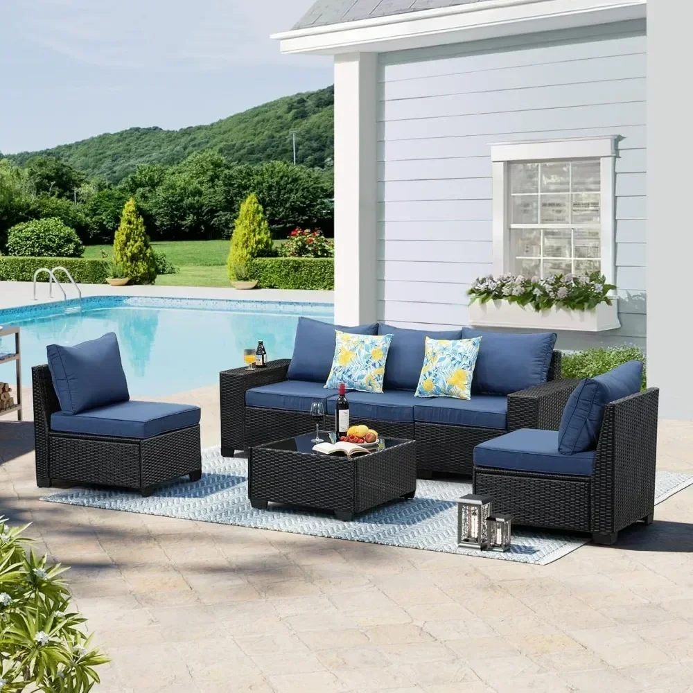 

Terrace Furniture Set 6-piece All-weather Conversation Set Wicker PE Rattan Outdoor Sofa Set with Cushion and Coffee Table