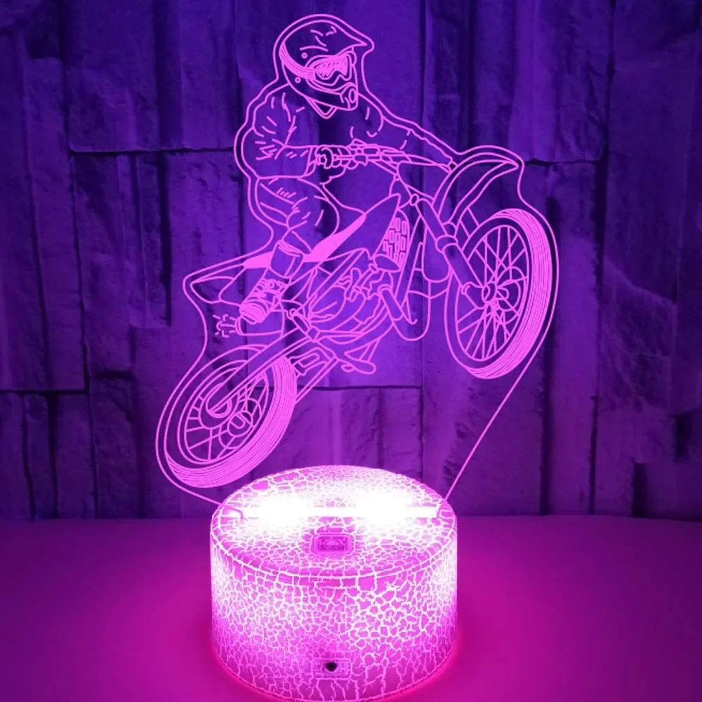 Reiten Motorrad Figur Nachtlicht führte 3D Tisch lampe für Kinder Jungen Mädchen Zimmer Dekor Atmosphäre Lichter Geschenk für Motorrad Fans