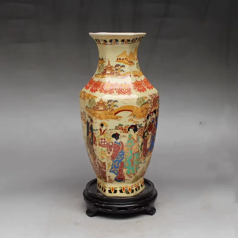 Collectible China Rose Porcelain Vase Handpainted Beautiful Woman Qianlong Mark