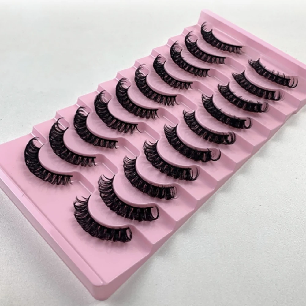 10 paia di ciglia finte in fibra sintetica popolari, ciglia da innesto naturale in un pezzo, spesse ciglia russe a forma di D