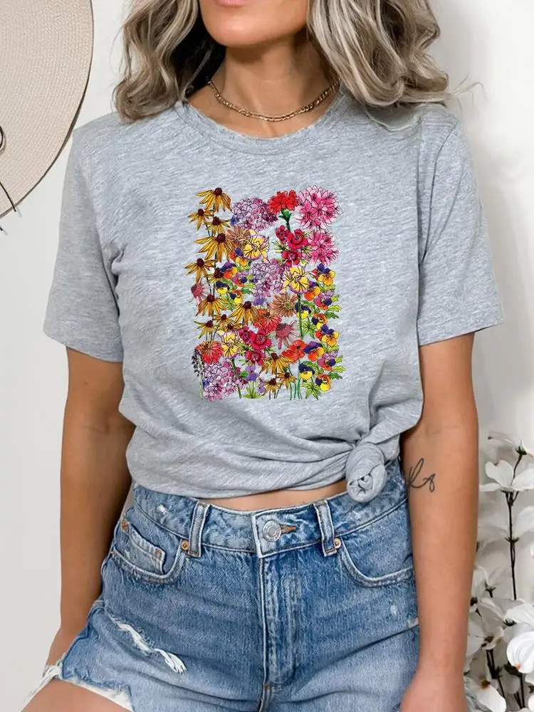 Cámara flor mariposa ropa linda moda verano camisetas camiseta Top estampado mujer camisa de dibujos animados mujer manga corta Camiseta gráfica