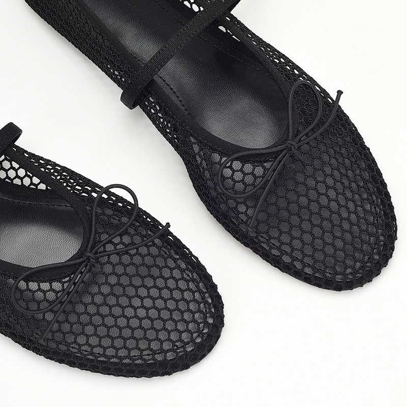 Ballerine estive in rete Scarpe da donna con cinturino con fibbia Scarpe basse estive traspiranti Scarpe da donna nere Mary Janes Calzature Mocassini Novità