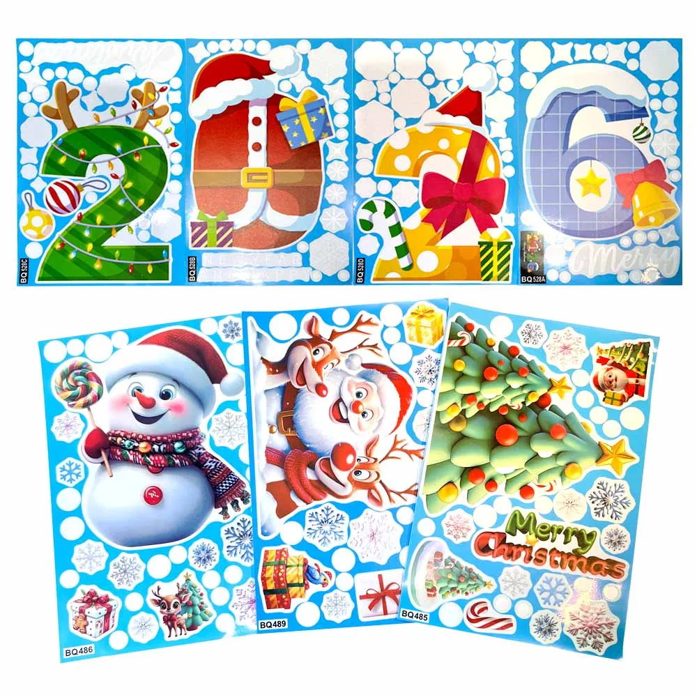 

7pcs/set 2026 Christmas Window Stickers Snowman & Snowflake Electrostatic Glass Decals Winter Holiday Home Decor DIY Stickers
