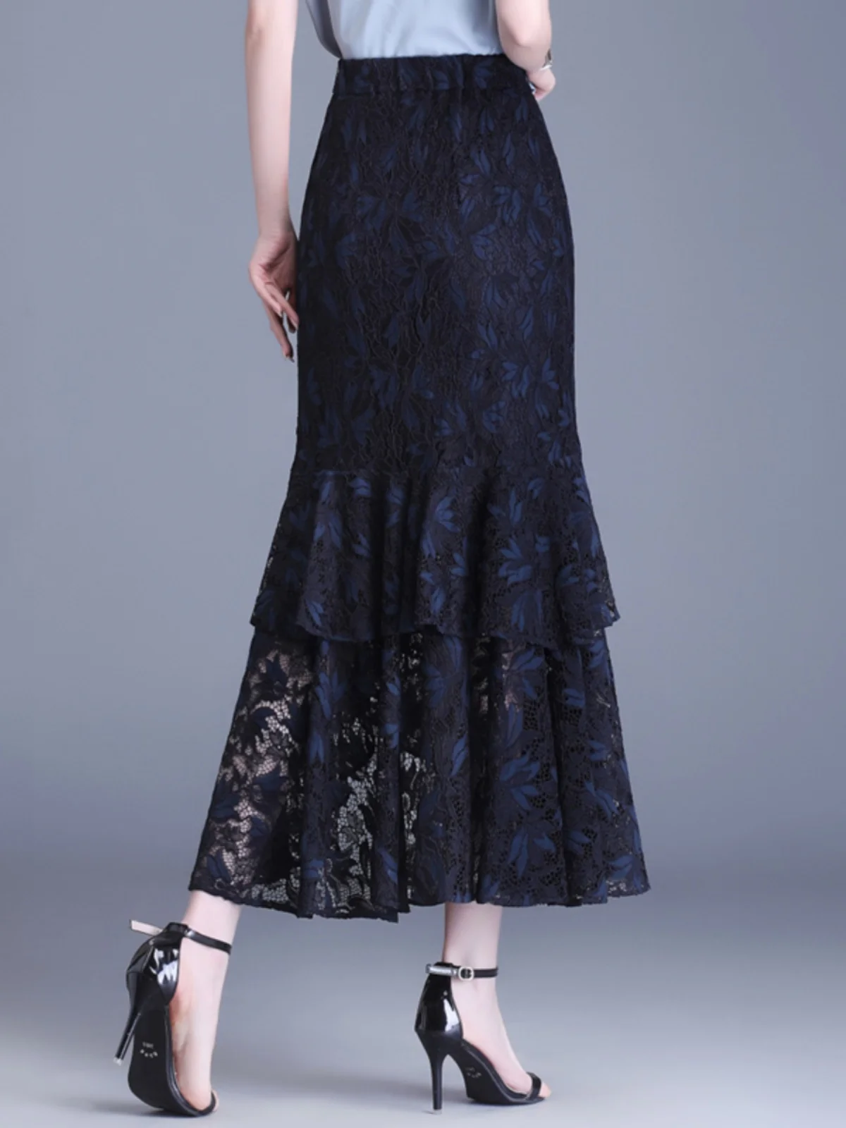 High Waist Lace Wrap Skirt Midi A-Line Gown Women\'s Summer 2026 New Style Slimming Asymmetrical Fish Tail Skirt