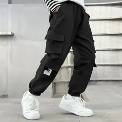Kids Boys Girls Cargo Pants 2024 New Arrival Children Casual Loose Pants Green Black Spring Autumn Thin Trousers Korean Style