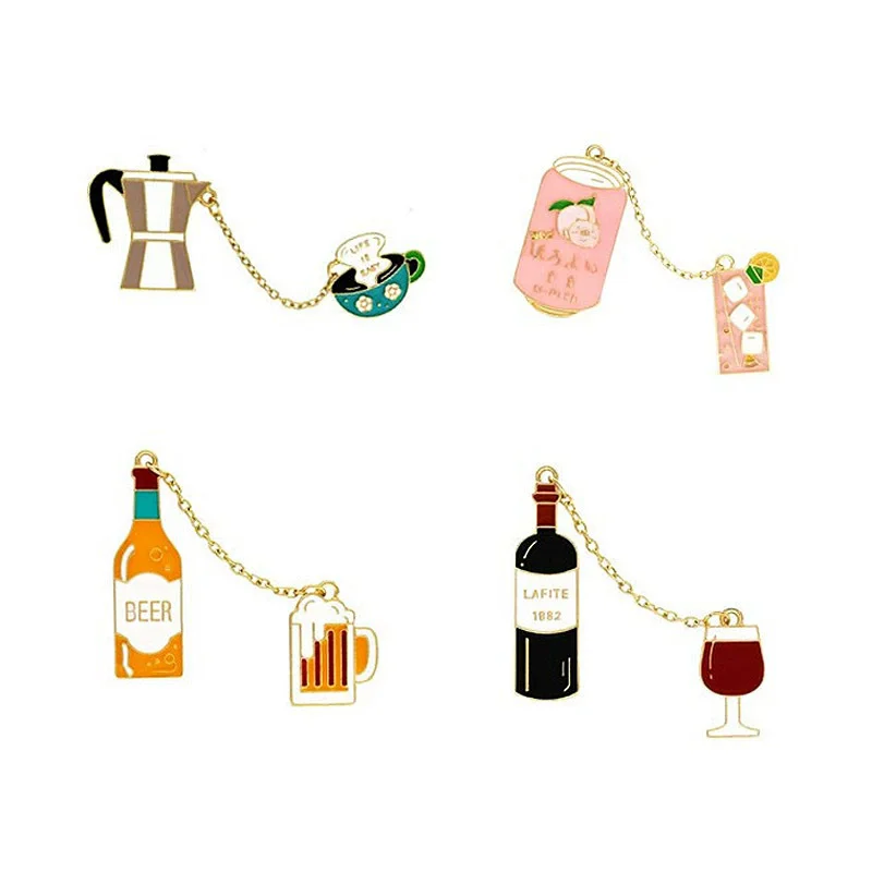 Coffee Beer Pins Metal Japan Sloth Style Cute Red Wine Juice Drinks Enamel Pin Badge Clothing Accessories Fun Broches For Women
