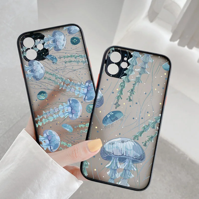 Cute Cartoon Jellyfishes Phone Case for iPhone 7 8 Plus SE2 X XR XS 12 13 mini 14 11 15 16 Pro Max Matte Shockproof back Cover